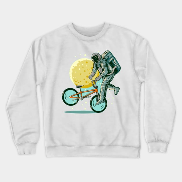 Astronaut freestyle bmx bike with moon Crewneck Sweatshirt by t-shiit